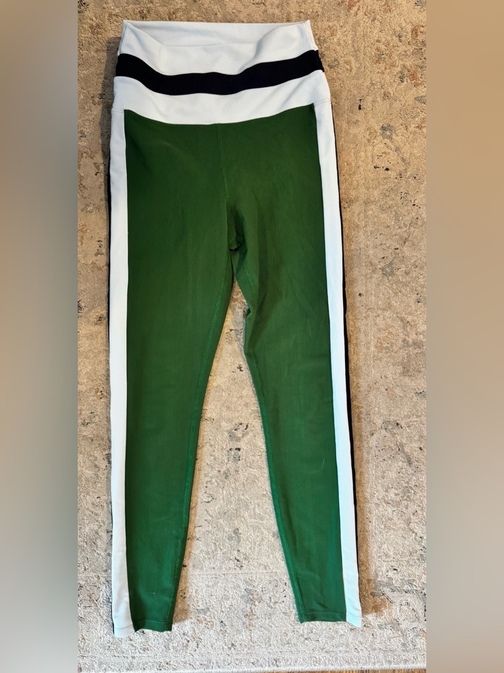 Beach Riot Green Leggings with White Side Panels and Black Waistband